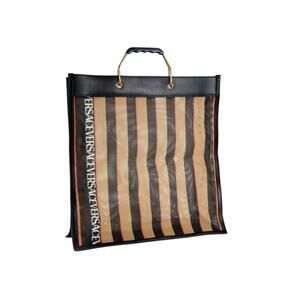 $1,995 Versace Logo Design Brown Black Mesh Tote Men's Bag 15"W x 16"H x 4.5"D